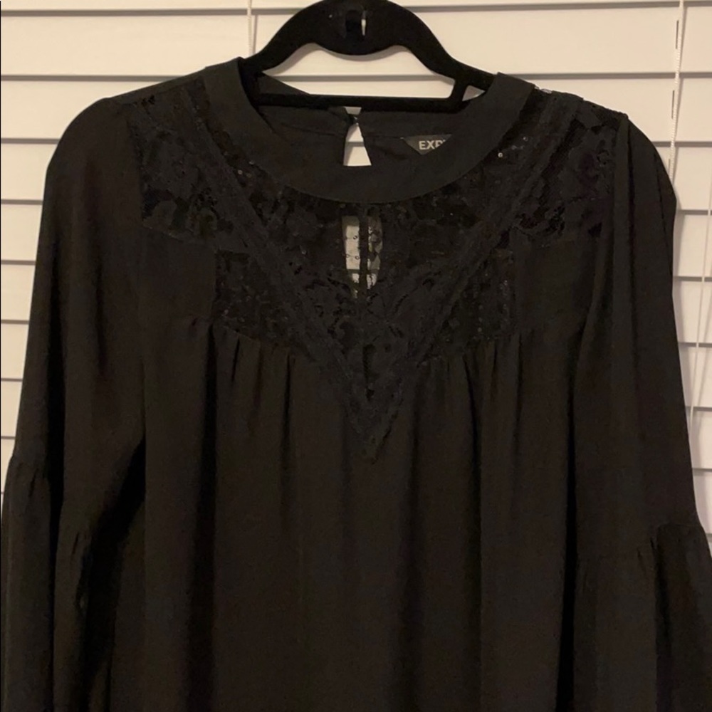 Black oversized blouse with mesh lace detailing